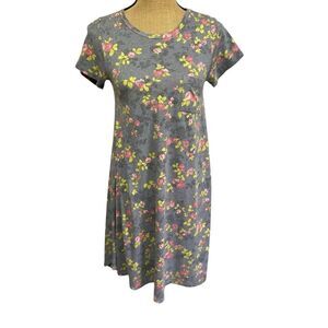 LulaRoe Unicorn Carly Size XXS Swing Dress Gray Pink Rose Floral Green OOPS